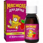 Максиколд для детей, сусп. д/приема внутрь 100 мг/5 мл 100 г №1 клубничная флаконы в комплекте с шприцем дозирующим