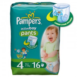 Подгузники-трусики для мальчиков, Pampers (Памперс) 9-14 кг 16 шт актив бой макси